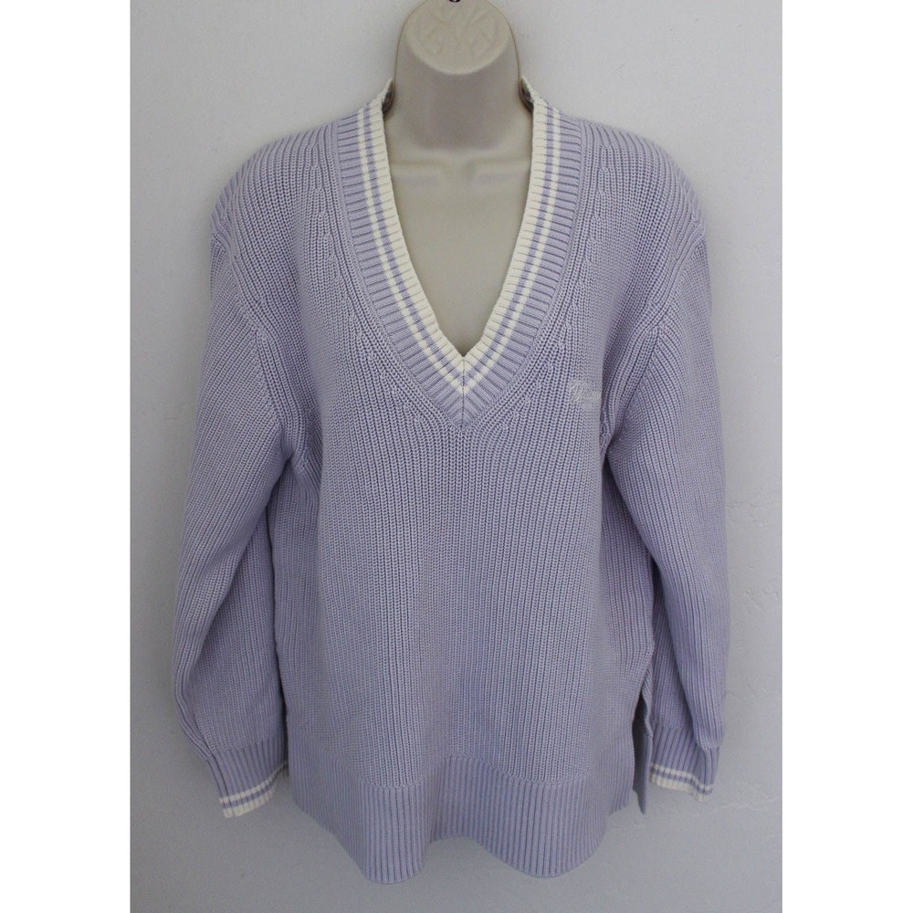 Wilson Sweater Womens Medium Purple Ribbed Varsity V-Neck Long Sleeve Cotton‎